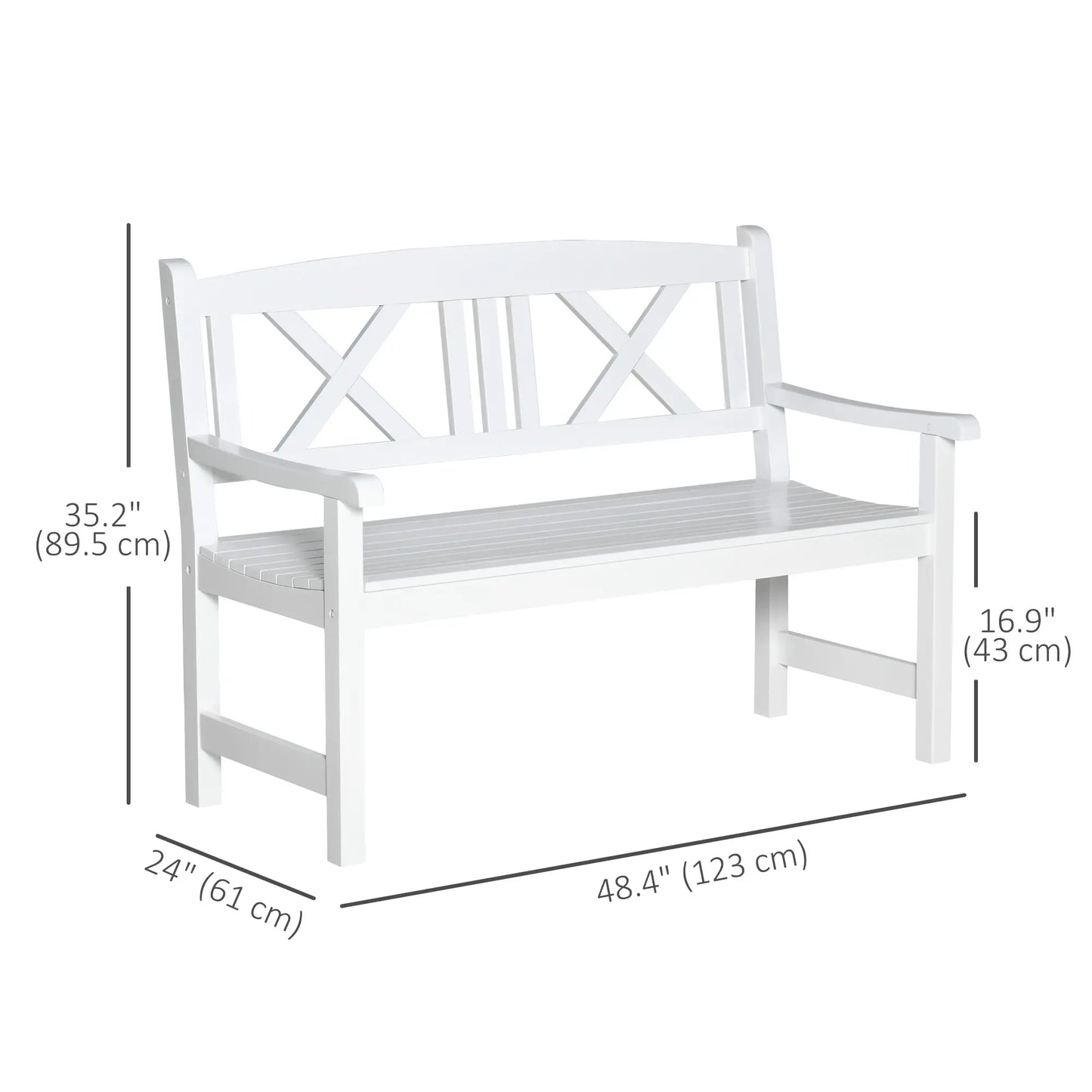 2-Seater Wooden Garden Bench, 4FT Outdoor Patio Loveseat, White Outdoor Benches at Gallery Canada