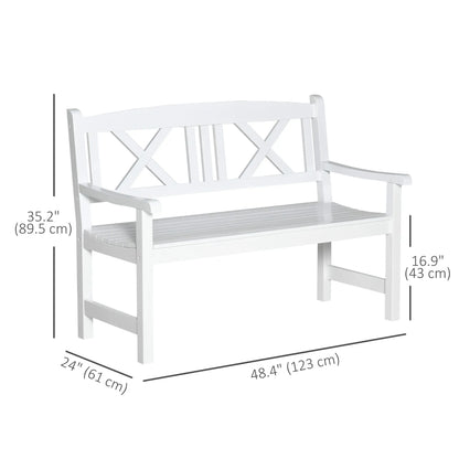 2-Seater Wooden Garden Bench, 4FT Outdoor Patio Loveseat, White Outdoor Benches at Gallery Canada