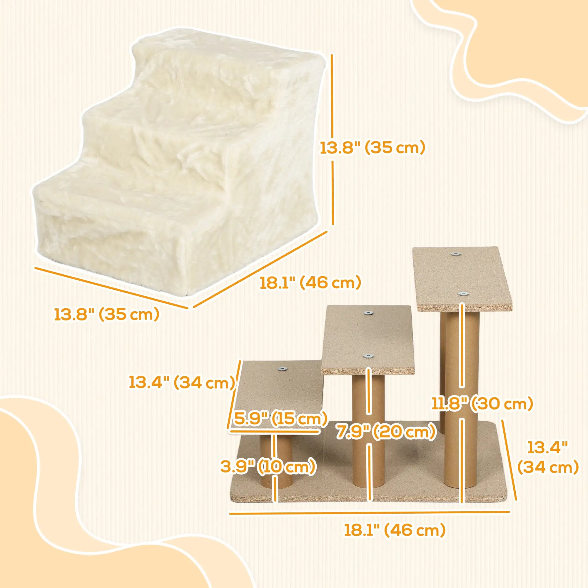 3-Step Dog Ramp for Sofa, Bed, Couch, Removable Cover, Beige Dog Stairs at Gallery Canada