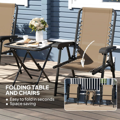 3 Piece Patio Bistro Set, Metal Outdoor Folding Table And Chairs, Khaki Bistro Sets at Gallery Canada
