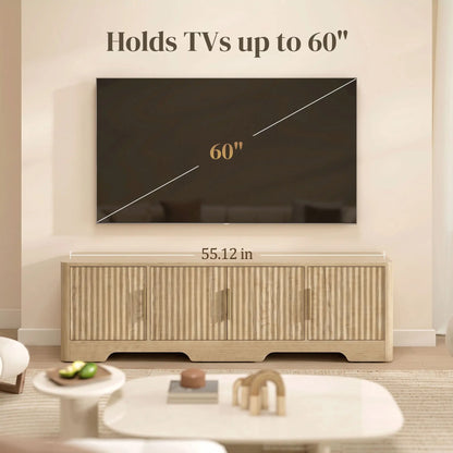 TV Stand for TVs up to 60", Modern Entertainment Center with Fluted Doors for Living Room, Oak TV Stands at Gallery Canada