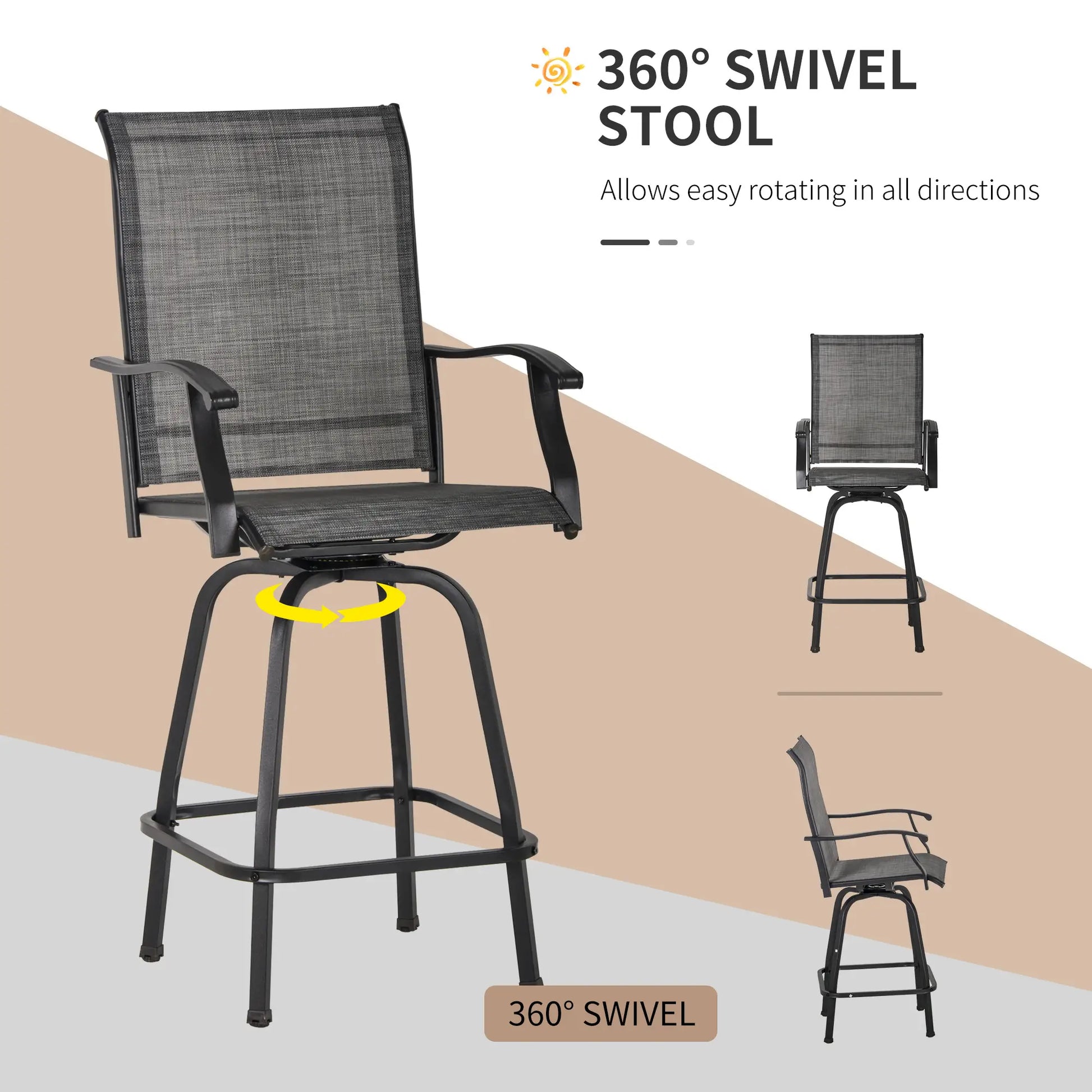 3 Piece Outdoor Patio Bar Set, 2 Swivel Stools, 1 Table, Grey Bistro Sets at Gallery Canada