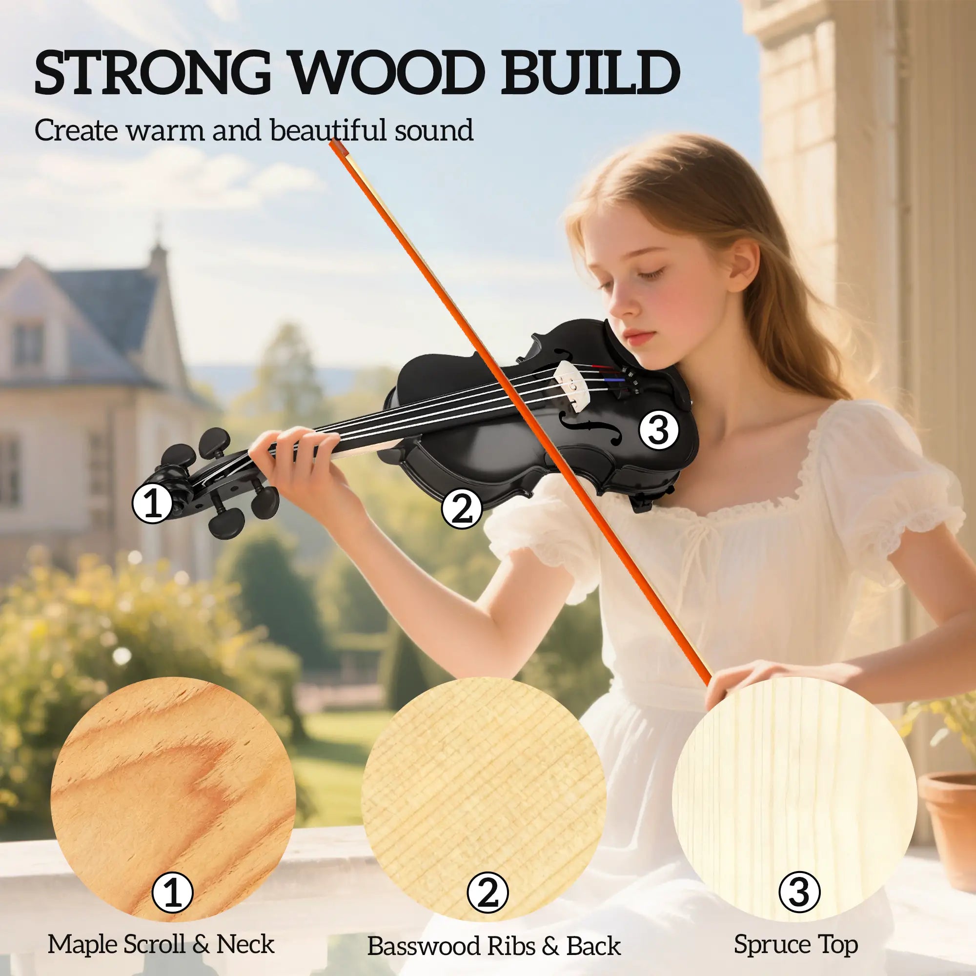 Full Size Violin, Wood Acoustic Set, Case, Rosin, Shoulder Rest, Black Electronic Musical Pianos at Gallery Canada