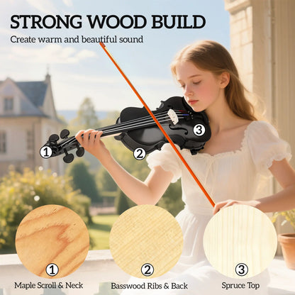 Full Size Violin, Wood Acoustic Set, Case, Rosin, Shoulder Rest, Black Electronic Musical Pianos at Gallery Canada