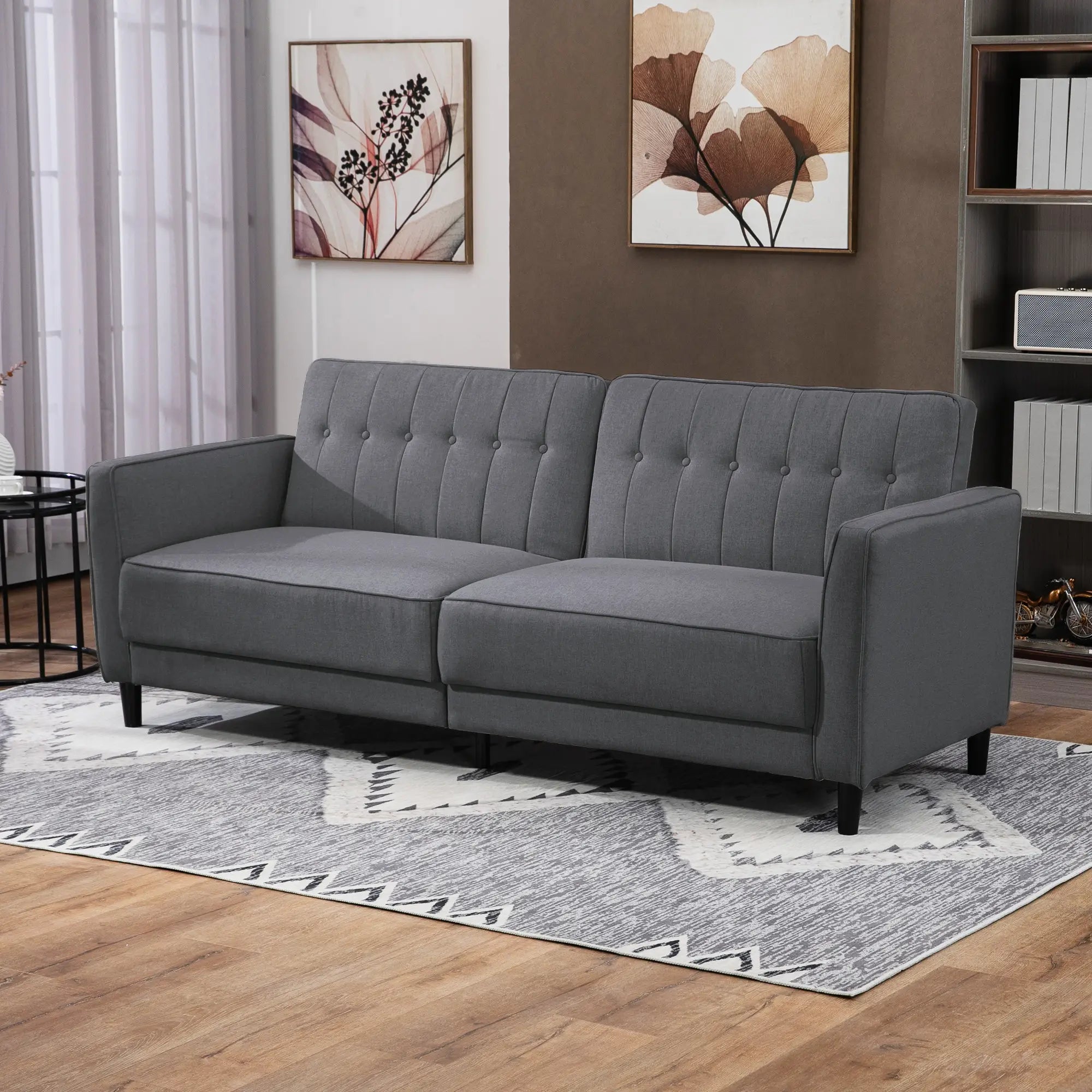Convertible Bed with Couch, Adjustable Back Sofa Bed, Charcoal Grey 2-Seater Sofas at Gallery Canada