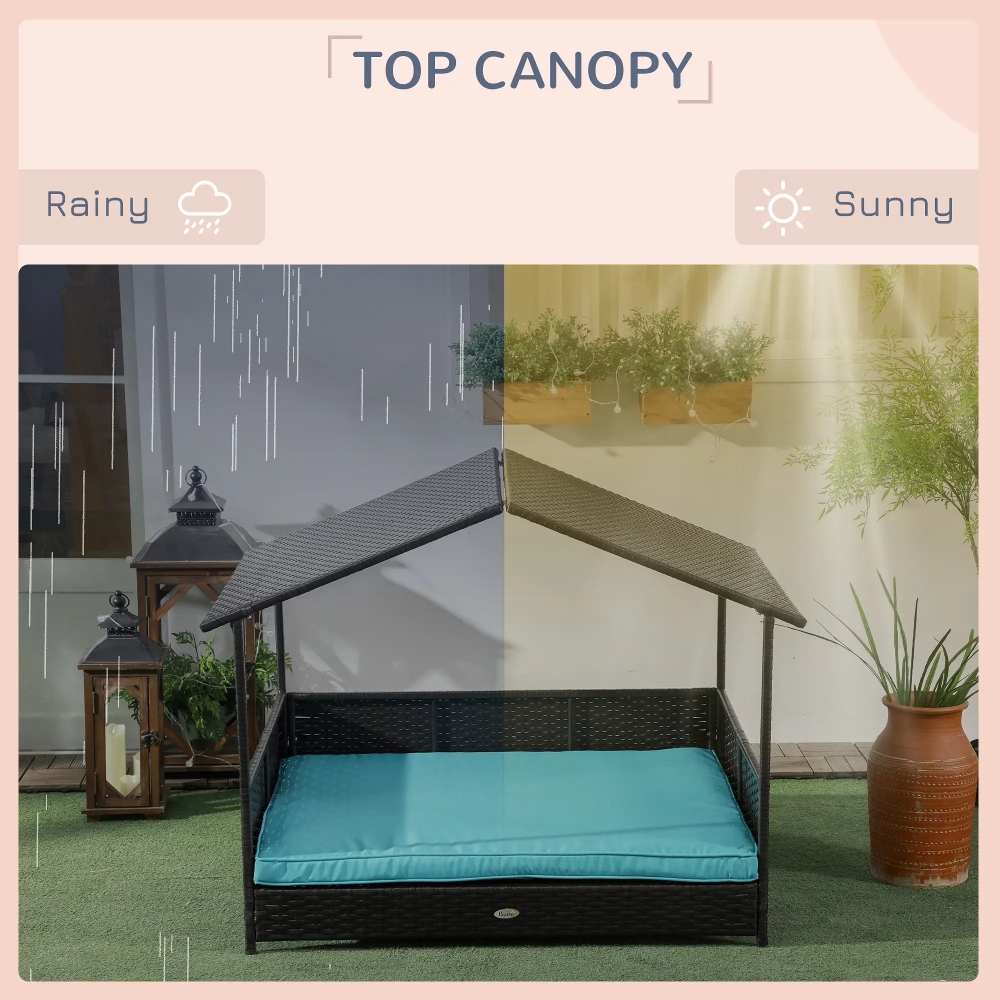 Outdoor Wicker Dog House, Soft Cushion Washable Cover, Medium Large, Blue Houses, Kennels & Pens at Gallery Canada