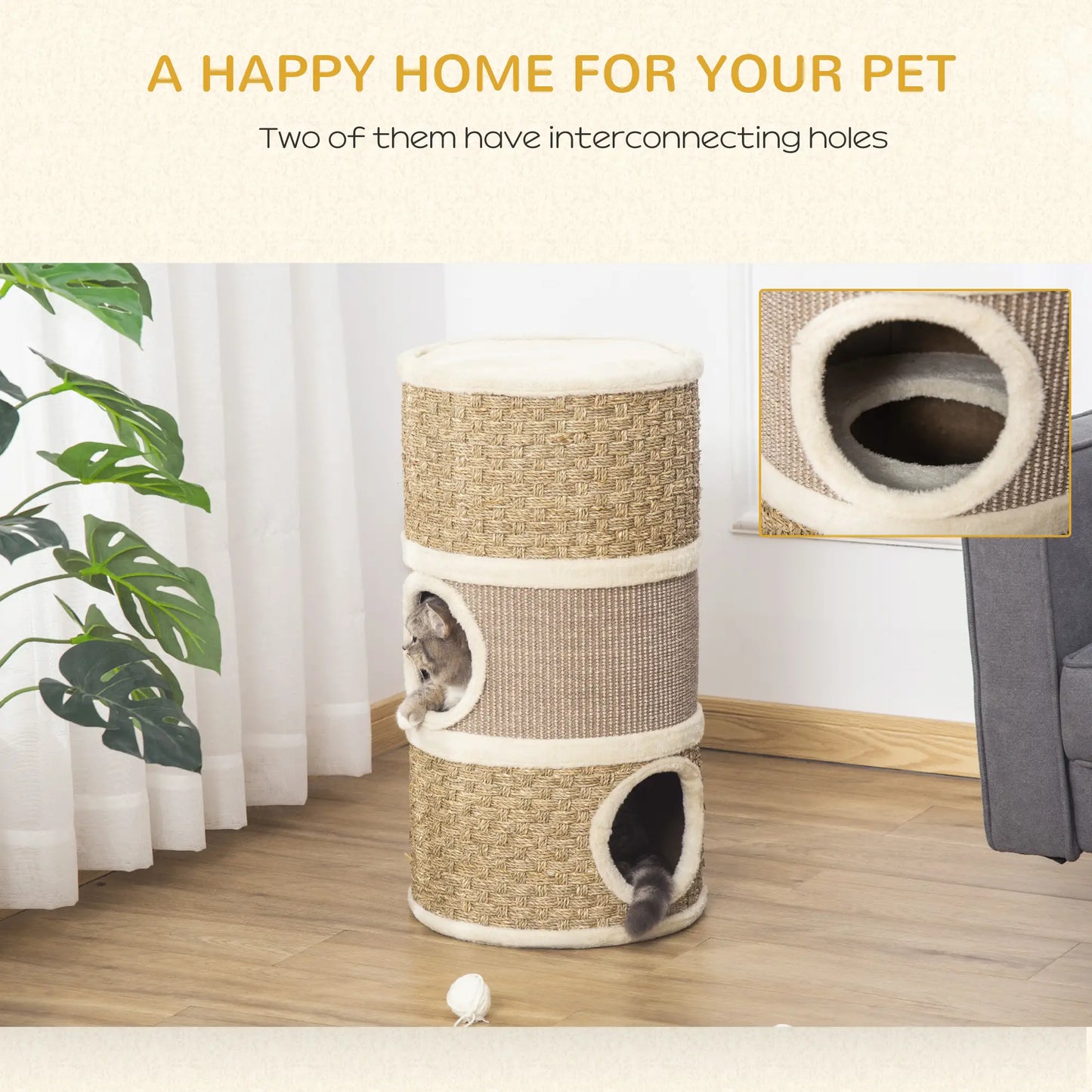 3 Story Cat Condo with Sisal Scratching Surface, 15" x 28", Khaki Brown Cat Towers at Gallery Canada