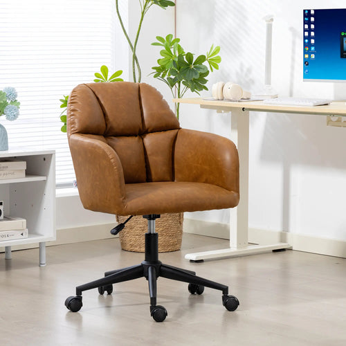 Swivel Office Chair, Faux Leather Desk Chair, Adjustable Height, Brown