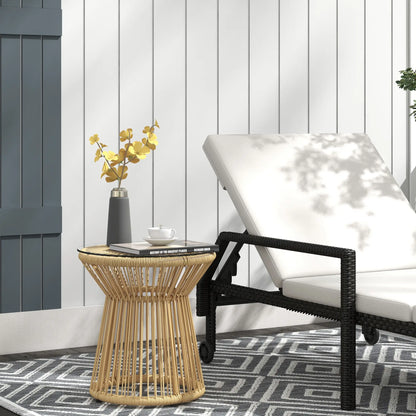 Round Rattan Side Table, Hollow Drum Design, Glass Top, Beige Patio Side Tables at Gallery Canada