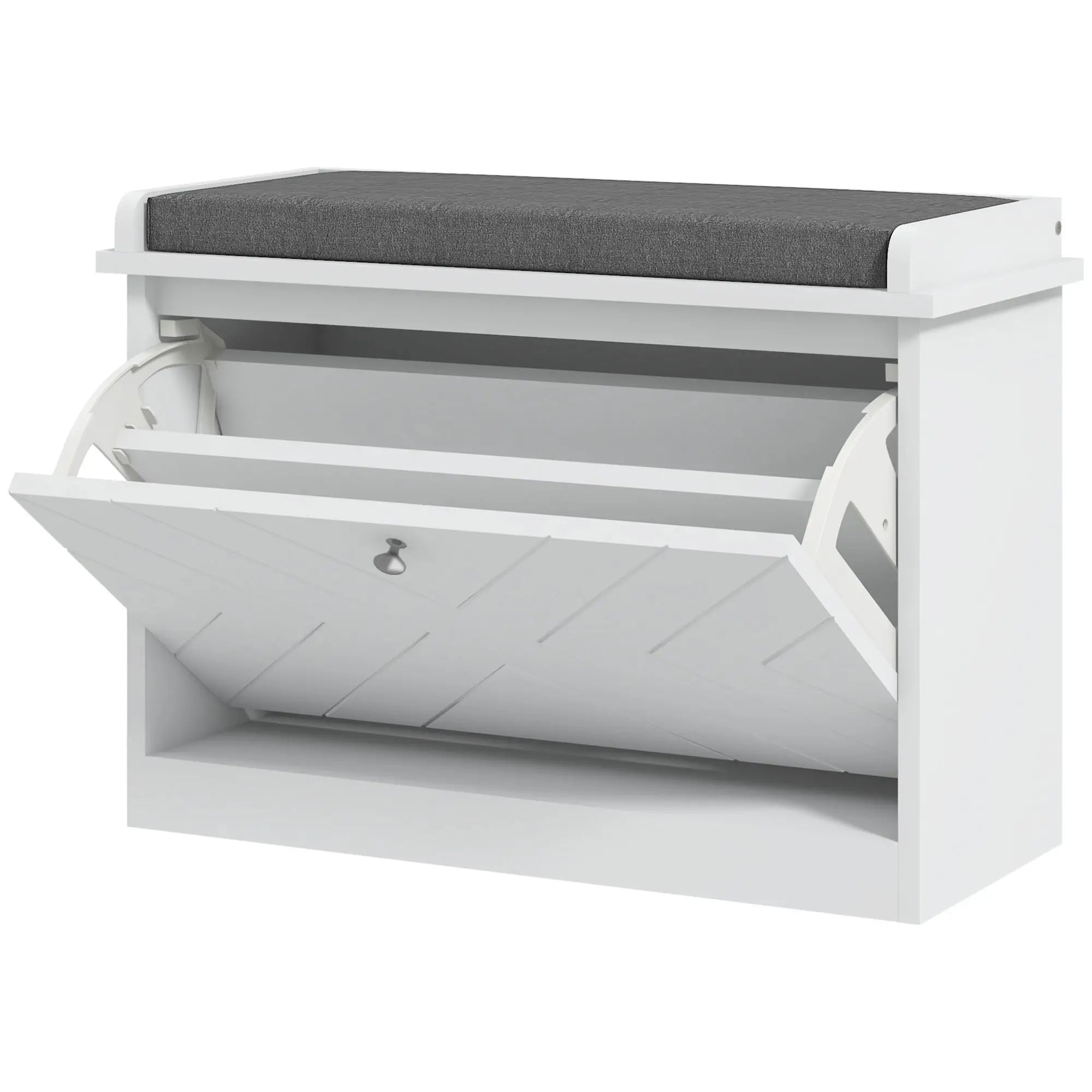 Upholstered Shoe Storage Bench with Flip Drawer, Adjustable Shelf, 6 Pairs Shoe Storage Cabinets & Racks White at Gallery Canada