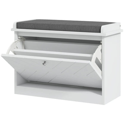 Upholstered Shoe Storage Bench with Flip Drawer, Adjustable Shelf, 6 Pairs Shoe Storage Cabinets & Racks White at Gallery Canada