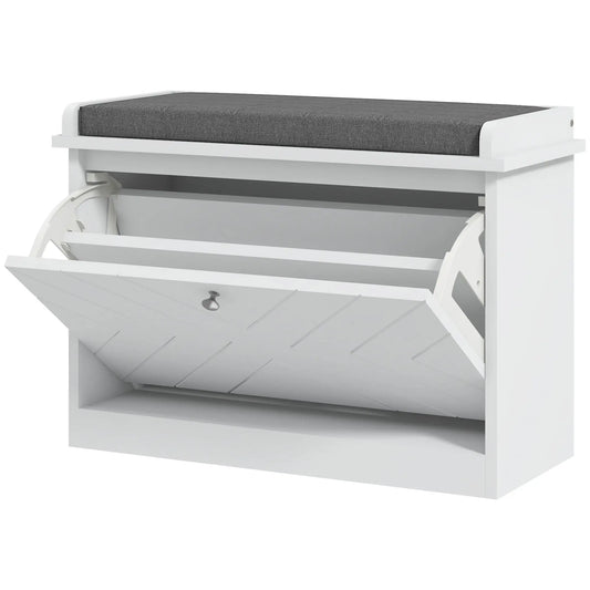 Upholstered Shoe Storage Bench with Flip Drawer, Adjustable Shelf, 6 Pairs Shoe Storage Cabinets & Racks White at Gallery Canada