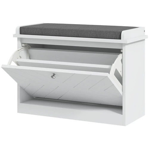 Upholstered Shoe Storage Bench with Flip Drawer, Adjustable Shelf, 6 Pairs