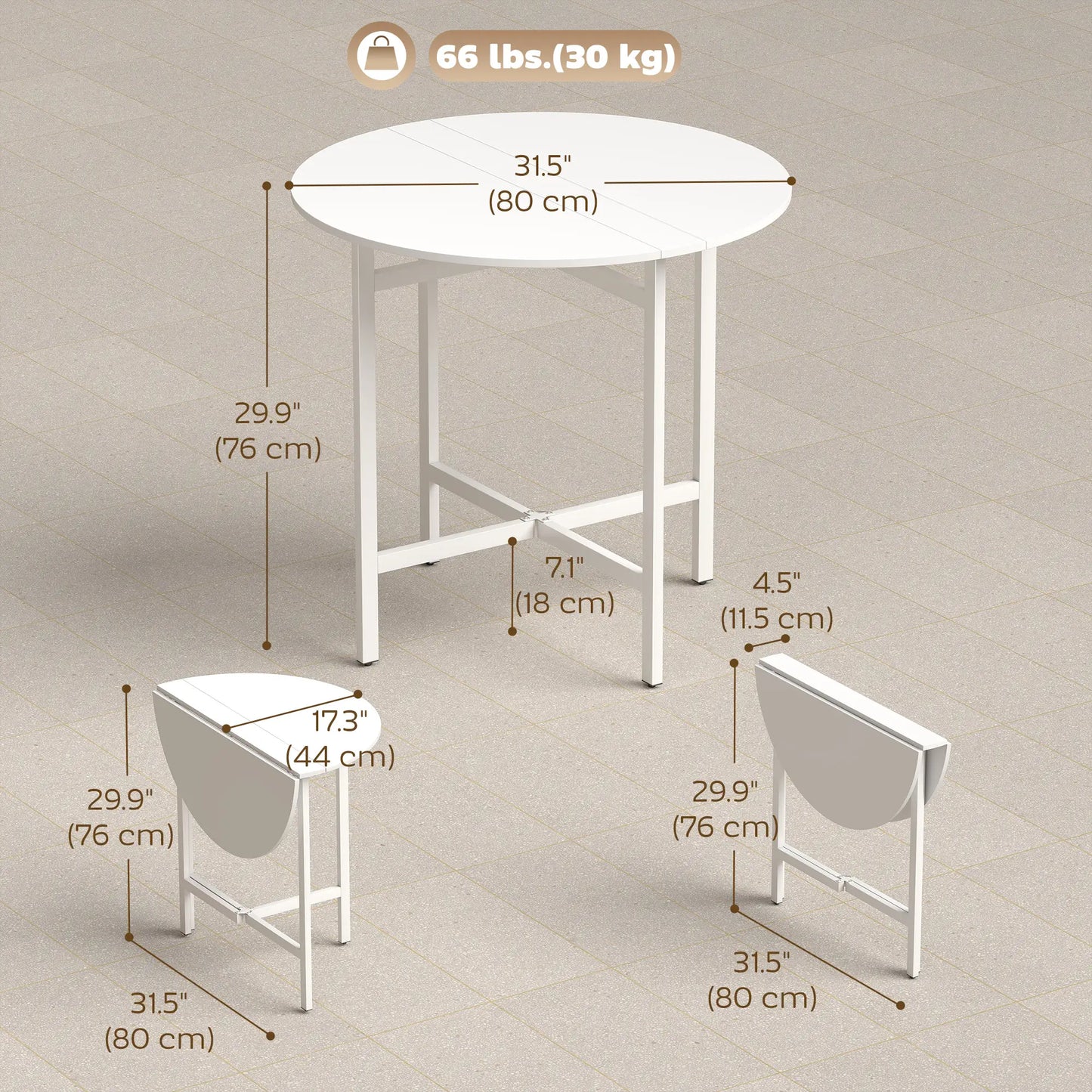 Folding Drop Leaf Dining Table, 80 cm, White Dining Tables at Gallery Canada