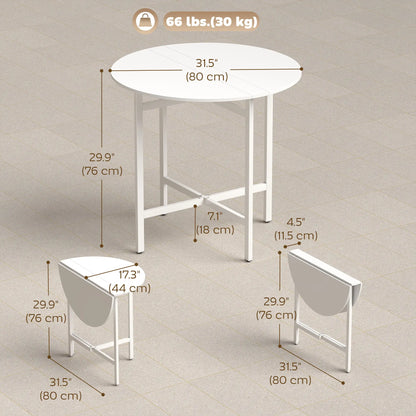 Folding Drop Leaf Dining Table, 80 cm, White Dining Tables at Gallery Canada