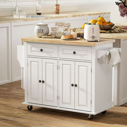 Kitchen Island with Storage, Rolling Trolley Cart with Rubber Wood Top, Spice Rack, Towel Rack, Grey Kitchen Islands & Kitchen Carts at Gallery Canada