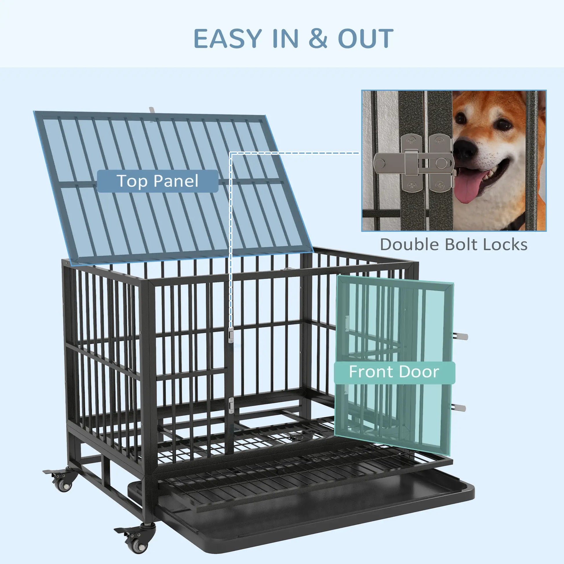 36" Heavy Duty Steel Dog Crate, Kennel with Wheels, Grey Houses, Kennels & Pens at Gallery Canada