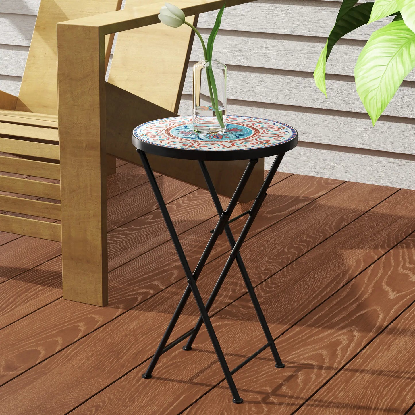 Mosaic Outdoor Patio Side Table, 14" Round, Mixed Colour, Colour Patio Side Tables at Gallery Canada