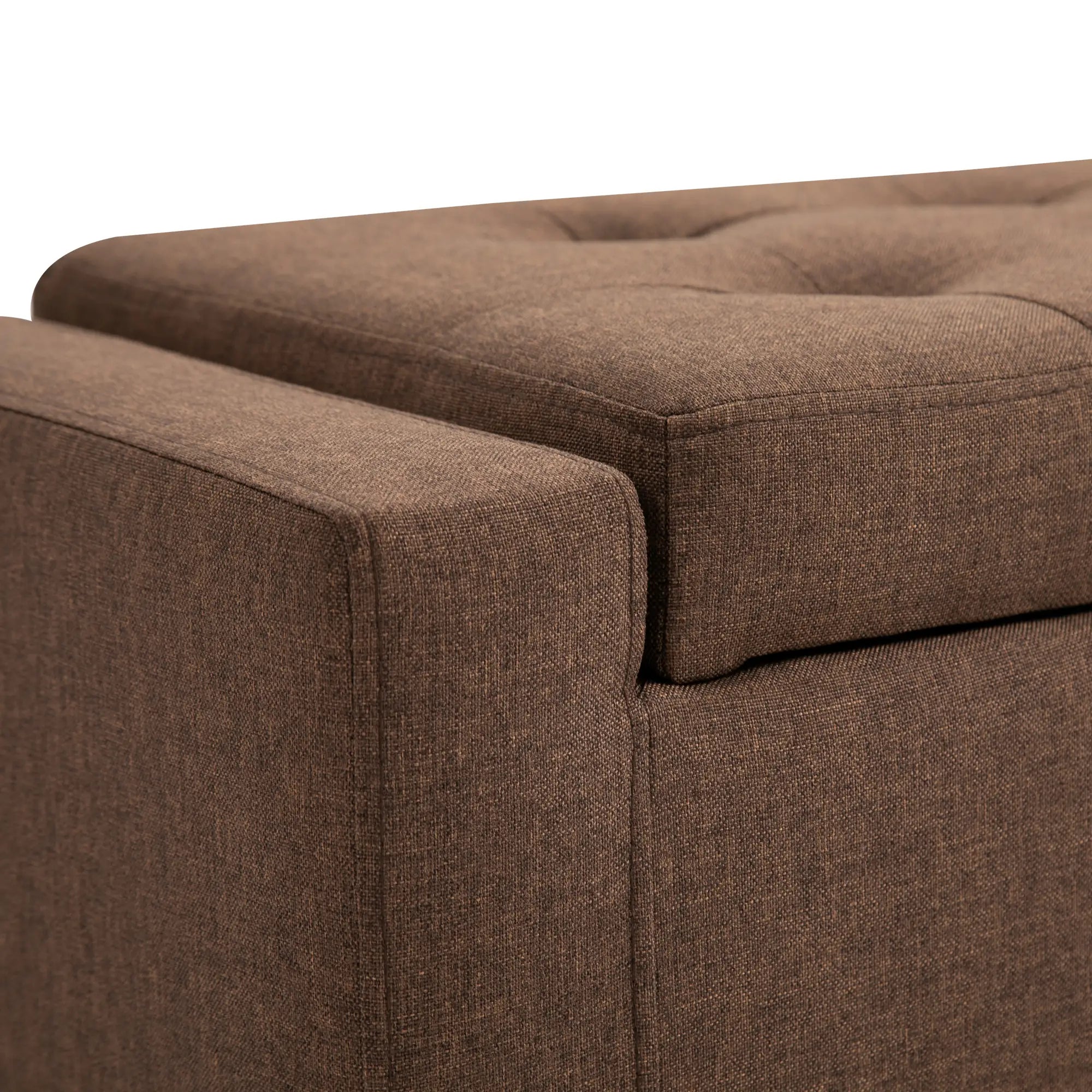Storage Ottoman Bench, Linen Upholstered, Tufted, Brown Storage Ottomans & Benches at Gallery Canada