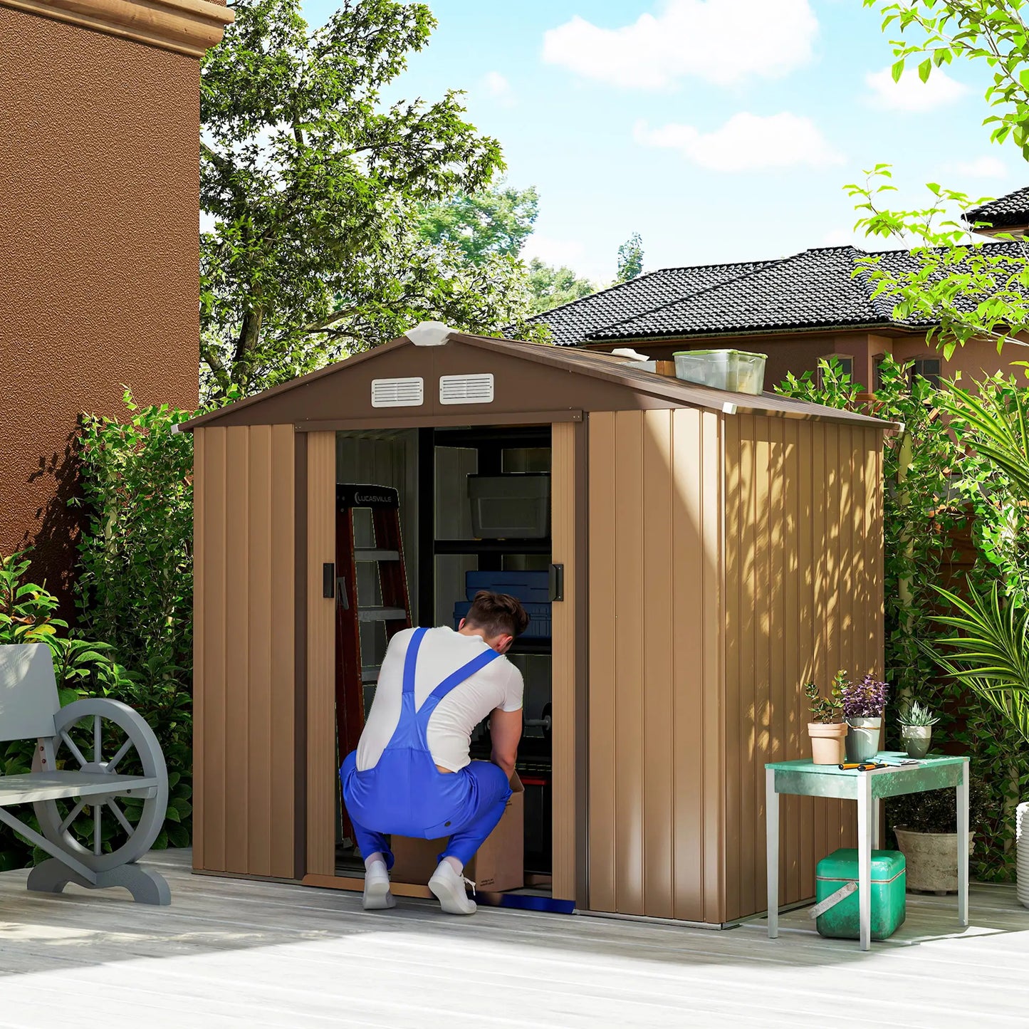 7' x 4' x 6' Garden Storage Shed, Metal Tool House, Yellow Sheds at Gallery Canada