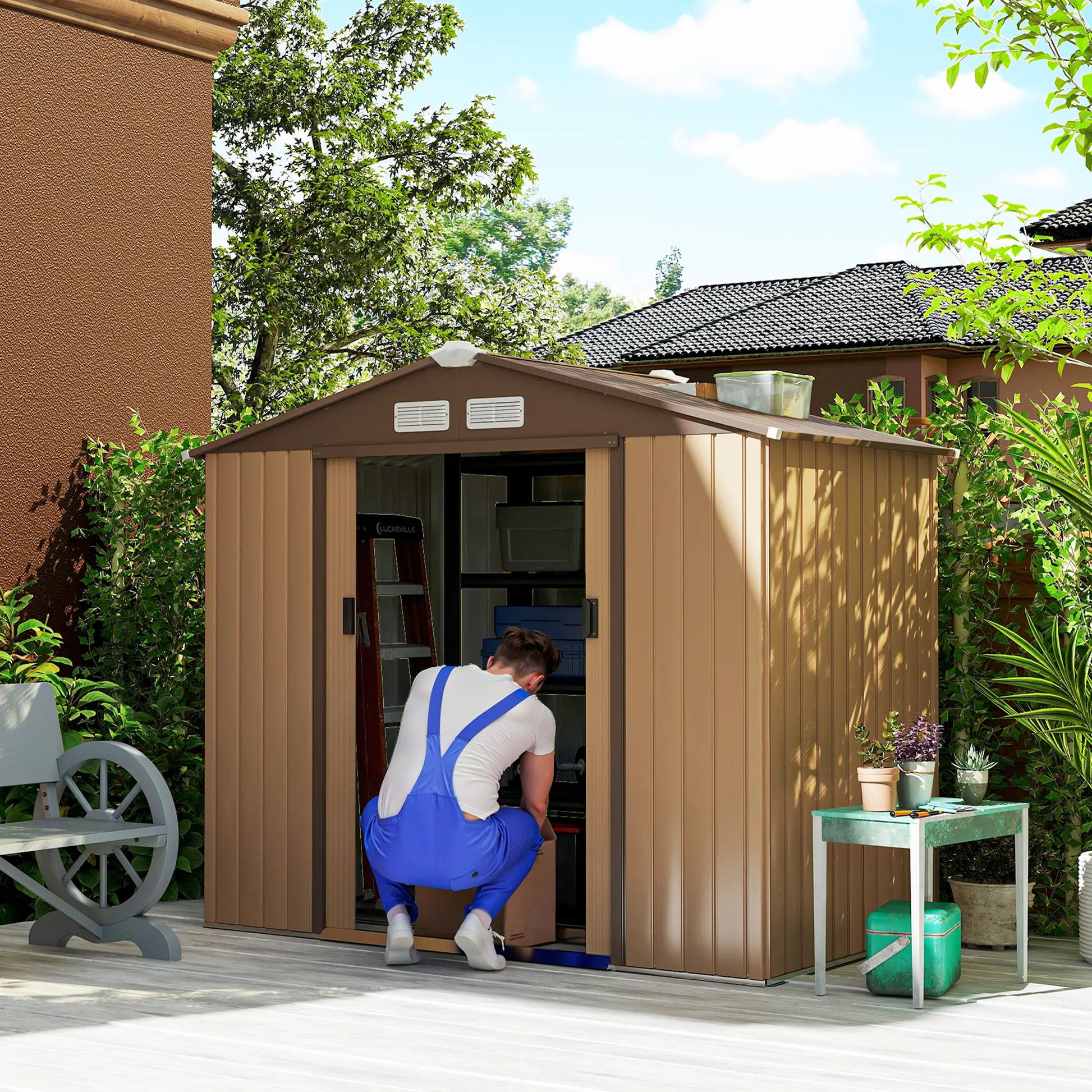 7' x 4' x 6' Garden Storage Shed, Metal Tool House, Yellow Sheds at Gallery Canada