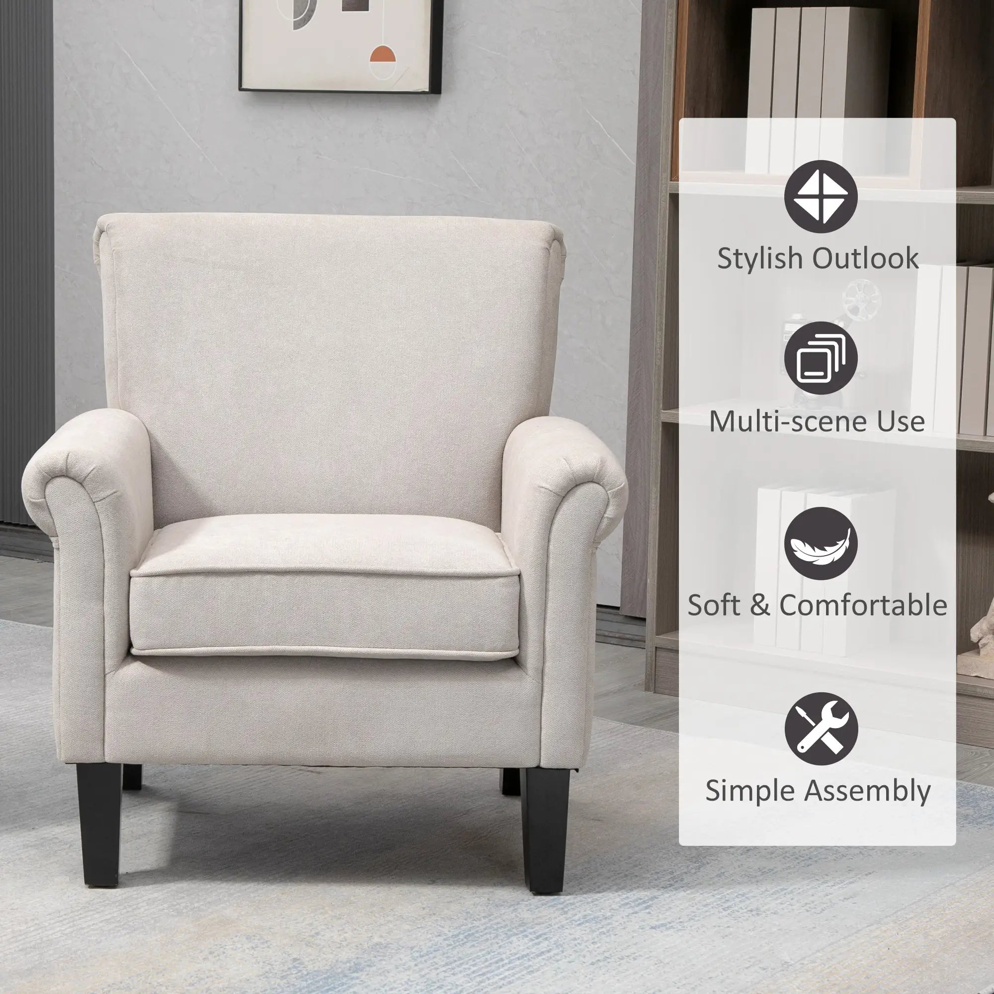 Upholstered Accent Chair, Soft Velvet Fabric, Rolled Armrest, Grey Single Sofas at Gallery Canada