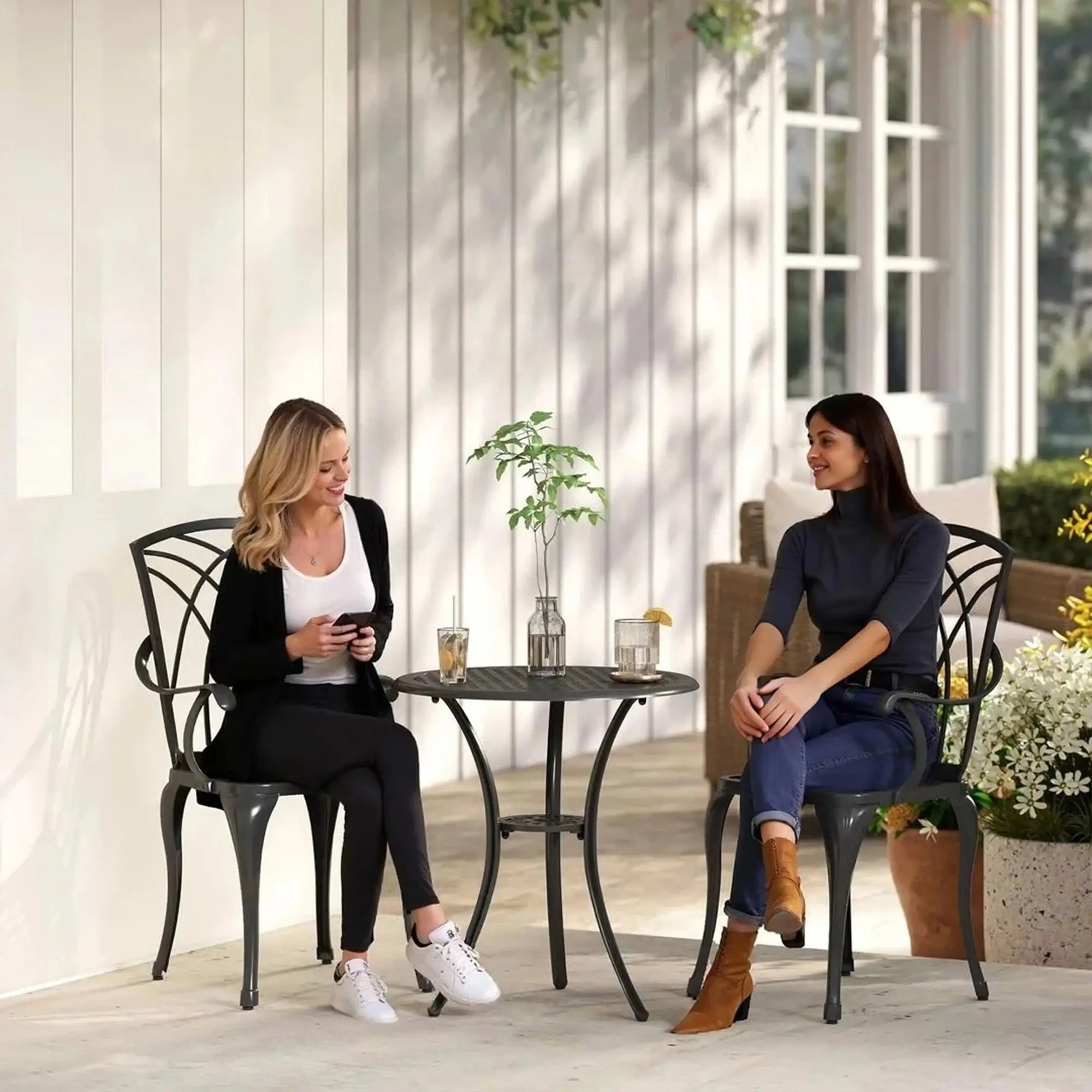 3 Pc Patio Bistro Set, Cast Aluminum, Coffee Table, 2 Armchairs, Brown Bistro Sets at Gallery Canada