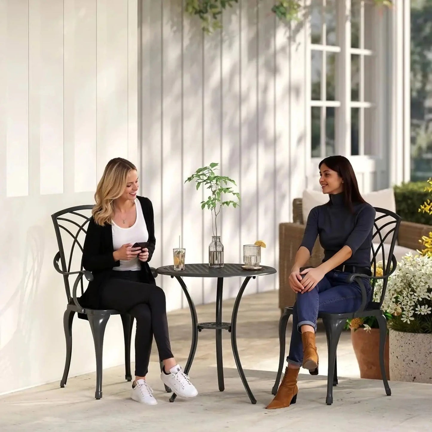 3 Pc Patio Bistro Set, Cast Aluminum, Coffee Table, 2 Armchairs, Brown Bistro Sets at Gallery Canada