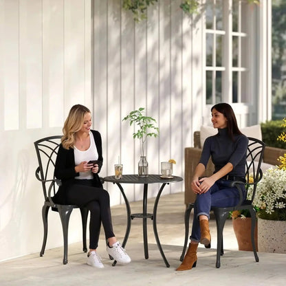 3 Pc Patio Bistro Set, Cast Aluminum, Coffee Table, 2 Armchairs, Brown Bistro Sets at Gallery Canada