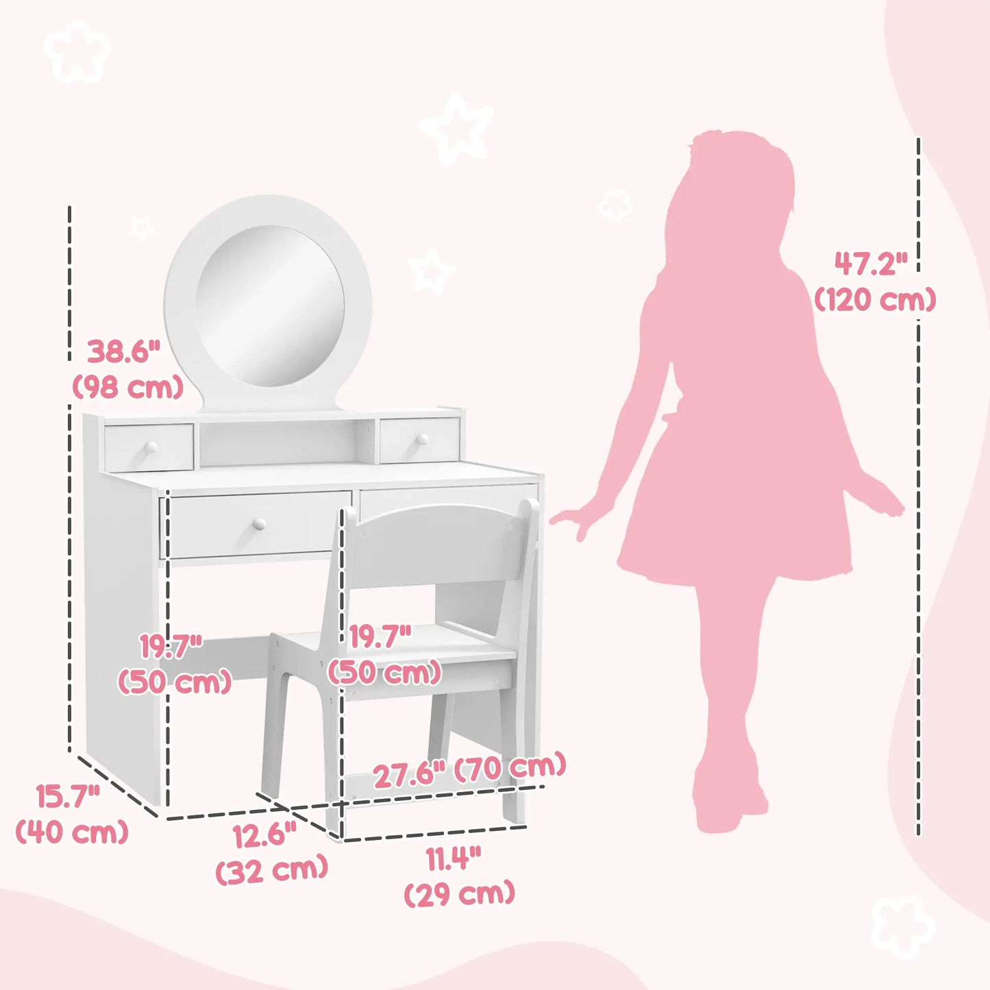 Kids Vanity Set, Makeup Table with Mirror, Stool, Drawers, White Toy Vanity at Gallery Canada