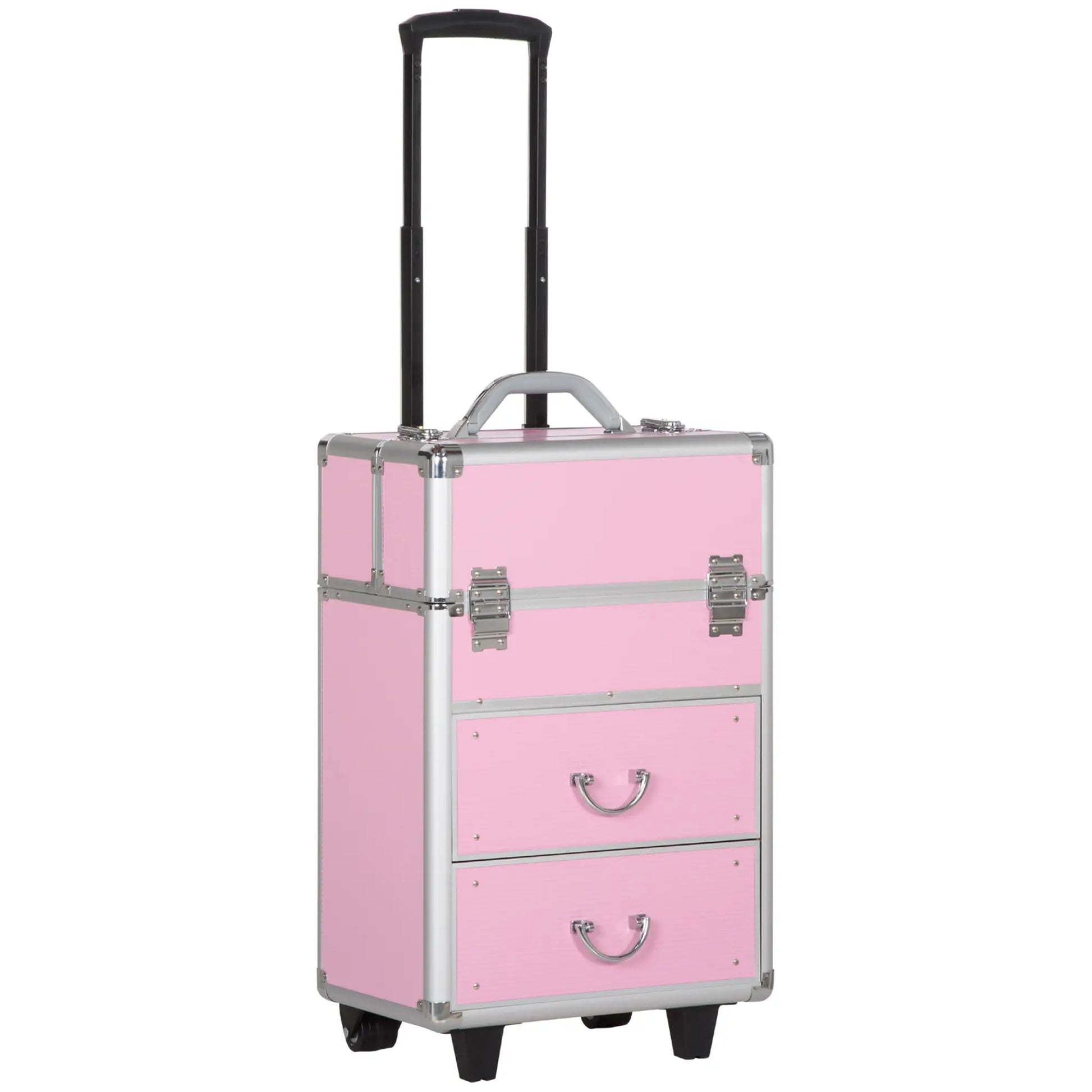 Rolling Makeup Train Case, Large Storage Cosmetic Trolley, Lockable Traveling Cart Trunk with Folding Trays, Swivel Wheels Makeup Cases at Gallery Canada