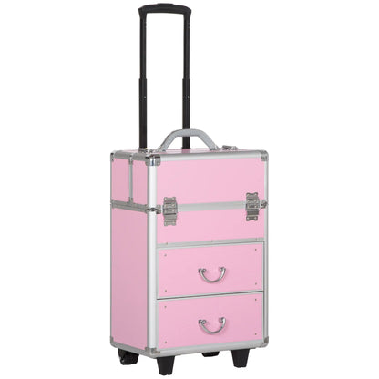 Rolling Makeup Train Case, Large Storage Cosmetic Trolley, Lockable Traveling Cart Trunk with Folding Trays, Swivel Wheels Makeup Cases at Gallery Canada