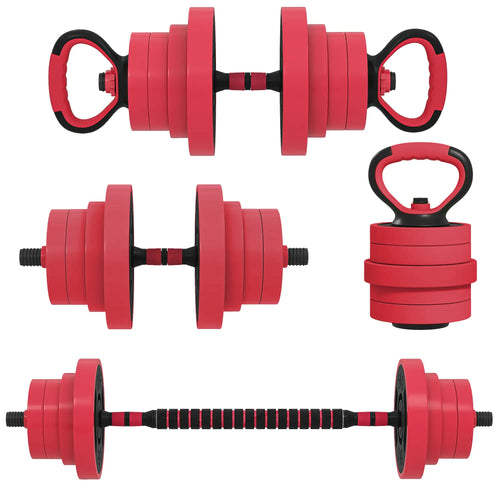 88lbs 4-in-1 Adjustable Dumbbell Set, Barbell, Kettlebell, Push Up Stand, Red