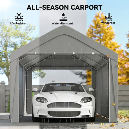 10 x 20 ft Portable Garage, 2 Roll-Up Doors, Removable Sidewalls, Light Grey Car Shelters at Gallery Canada