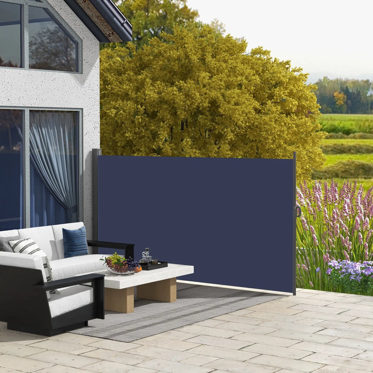 118" x 79" Outdoor Folding Privacy Screen, Retractable Side Awning, UV Wind Resistant, Dark Blue Side Awnings at Gallery Canada