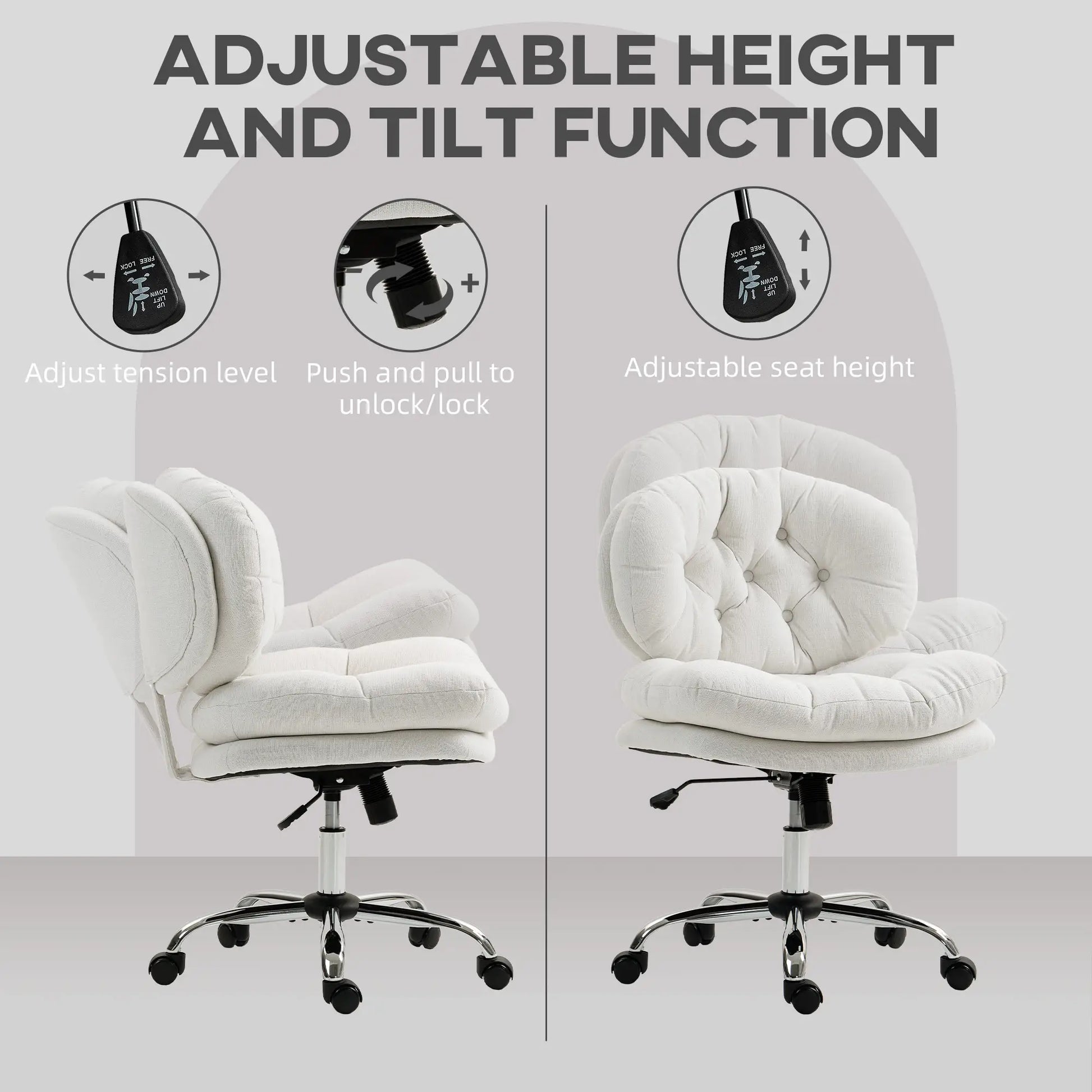 Armless Office Chair, Wide Padded Seat, Adjustable Height, Cream White Task Chairs at Gallery Canada
