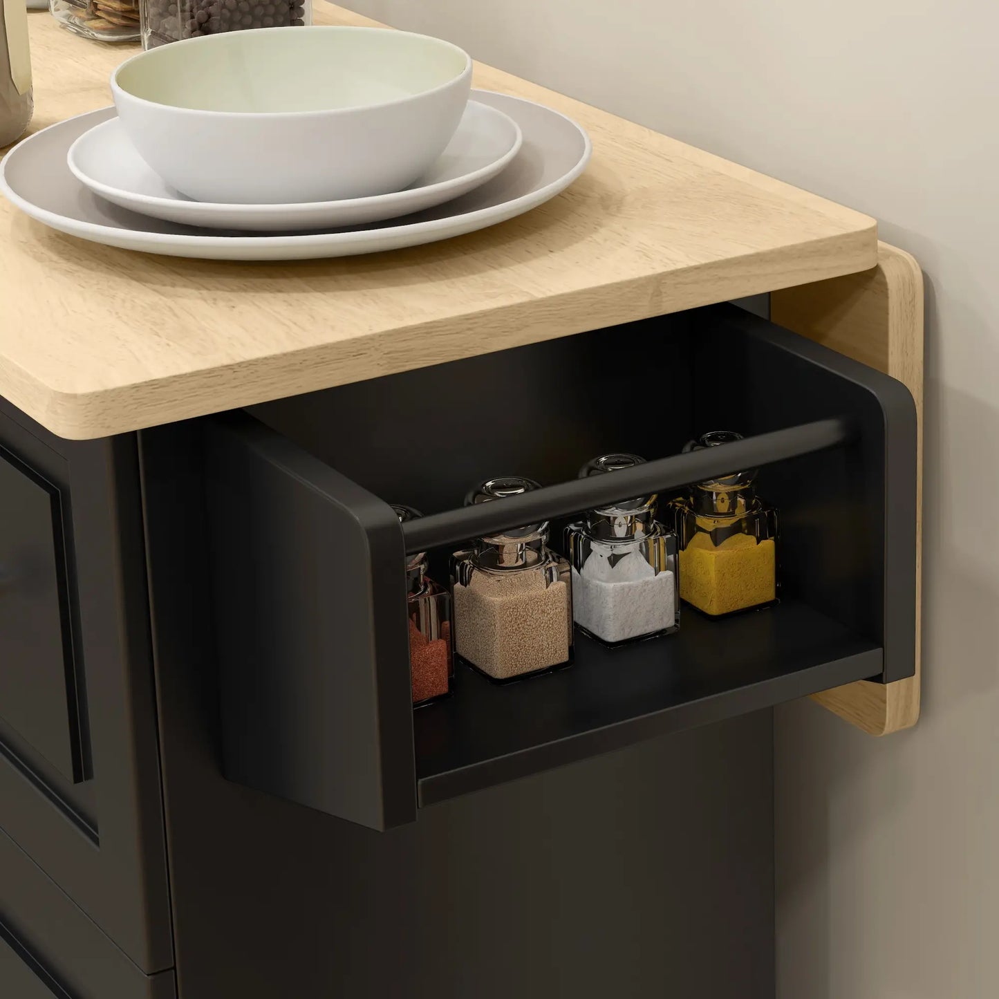 Kitchen Island on Wheels, Drop Leaf Cart with Drawers, Black
