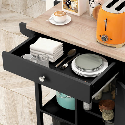 Modern Rolling Kitchen Island Cart, Natural Wood Top, Black Kitchen Islands & Kitchen Carts at Gallery Canada