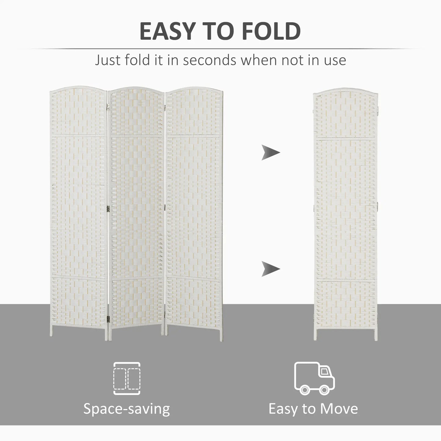 6ft Folding Room Divider, 3 Panel Wooden Partition, White Room Dividers at Gallery Canada