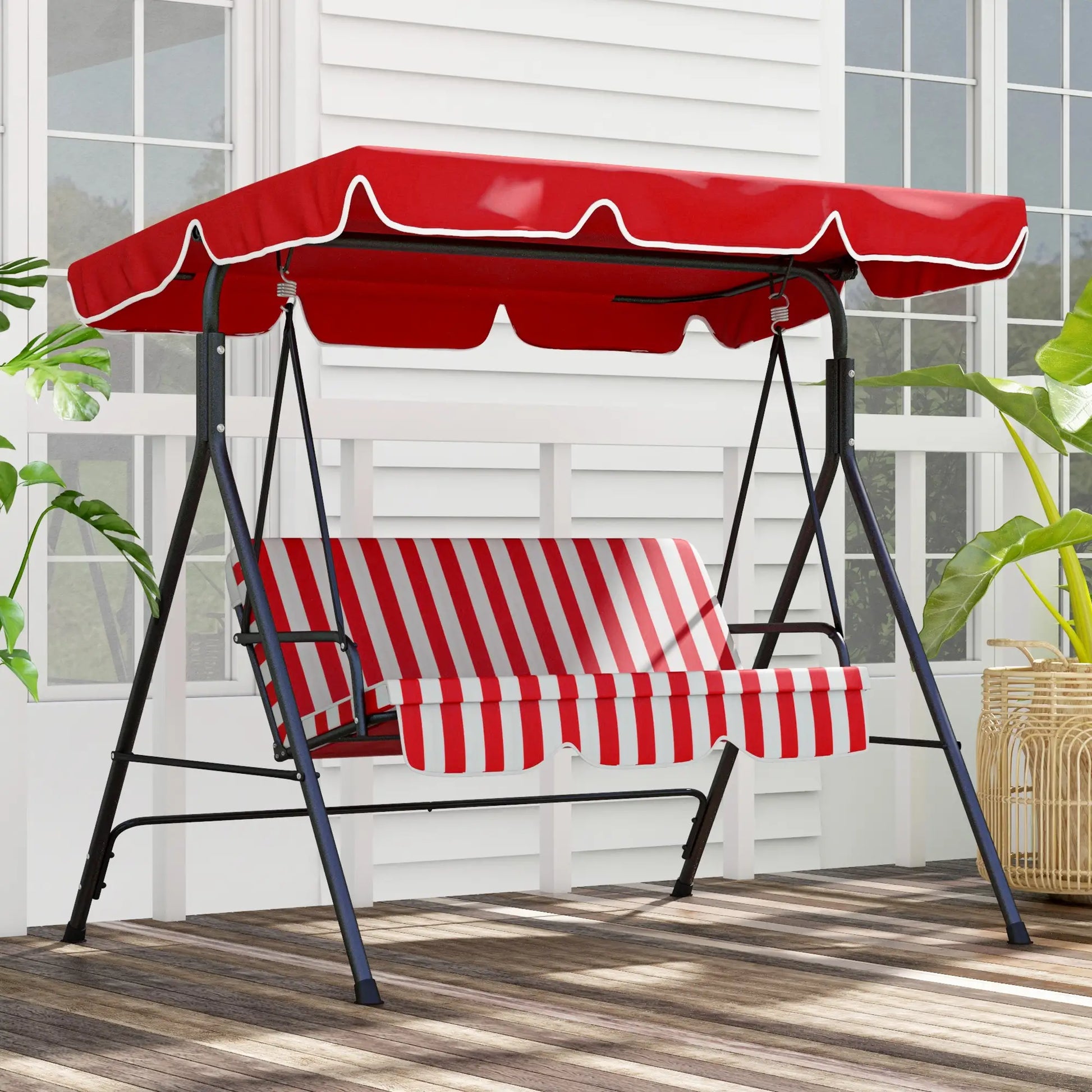 3-Seater Outdoor Porch Swing, Adjustable Canopy, Red Patio Swings with Stand at Gallery Canada