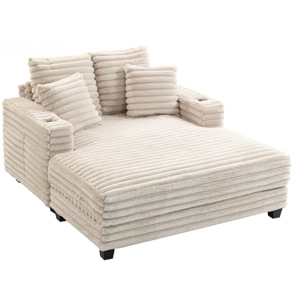 60" Chaise Lounge Chair, Upholstered Sofa Bed With Cup Holders, Beige Sofas & Reclining Chairs at Gallery Canada