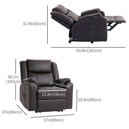 PU Leather Reclining Chair, Recliner Chair for Living Room with Footrest and 2 Side Pockets, Brown Single Sofas at Gallery Canada