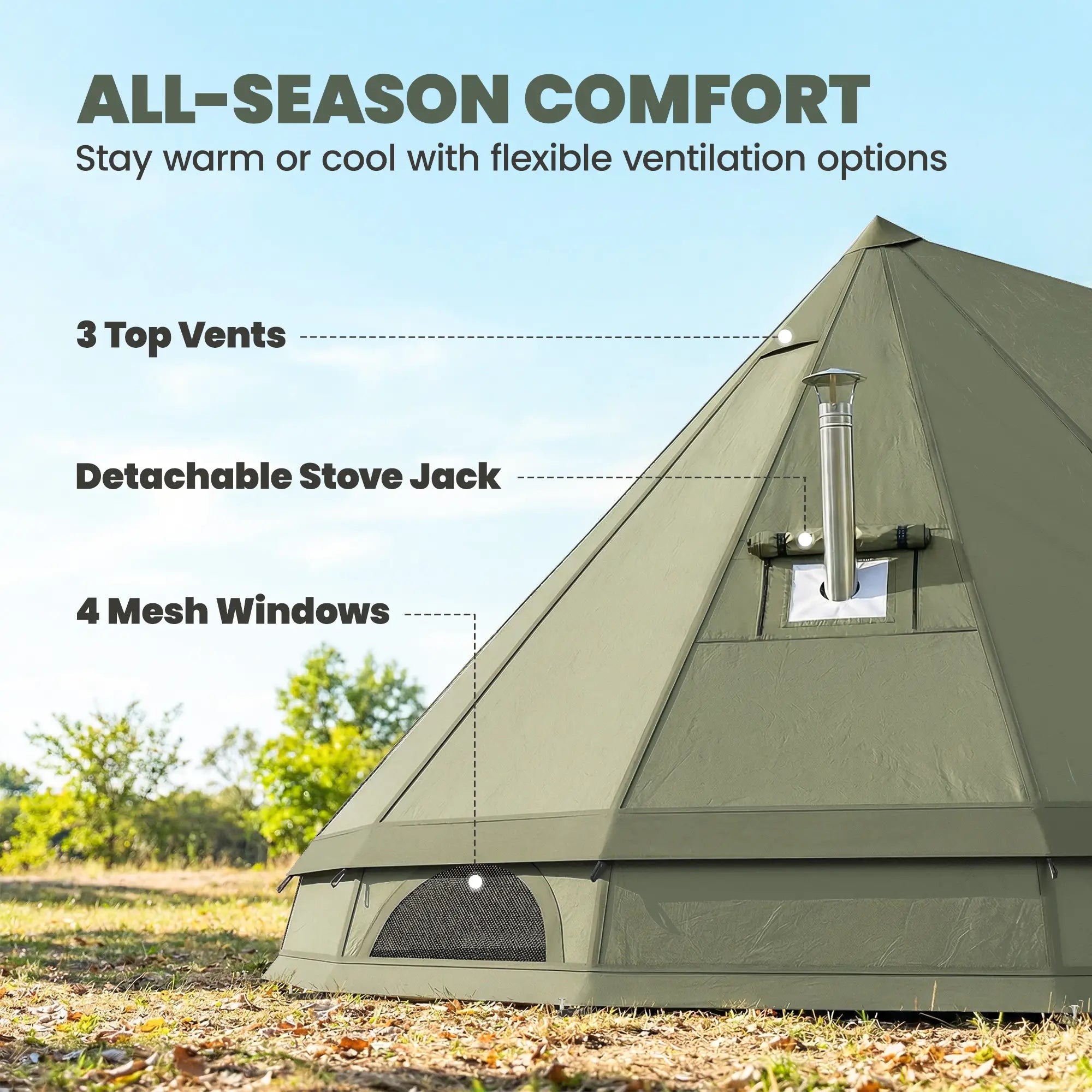 Waterproof Camping Tent, Stove Jack, 4-6 Person, Army Green Camping Tents at Gallery Canada