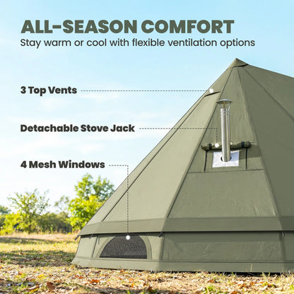 Waterproof Camping Tent, Stove Jack, 4-6 Person, Army Green Camping Tents at Gallery Canada