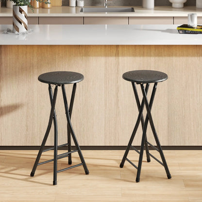 Set of 2 Foldable Barstools, Counter Height with Footrest, Steel Legs, Black Bar Stools at Gallery Canada