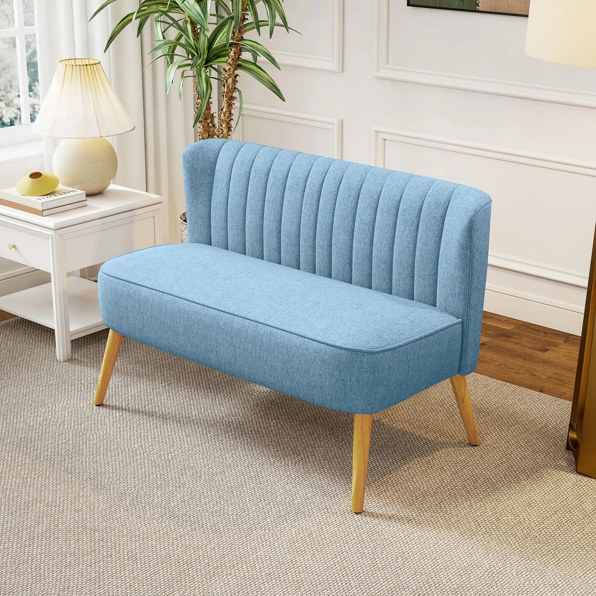 2 Seat Sofa, Upholstered Loveseat With Rubber Wood Legs, Blue 2-Seater Sofas at Gallery Canada