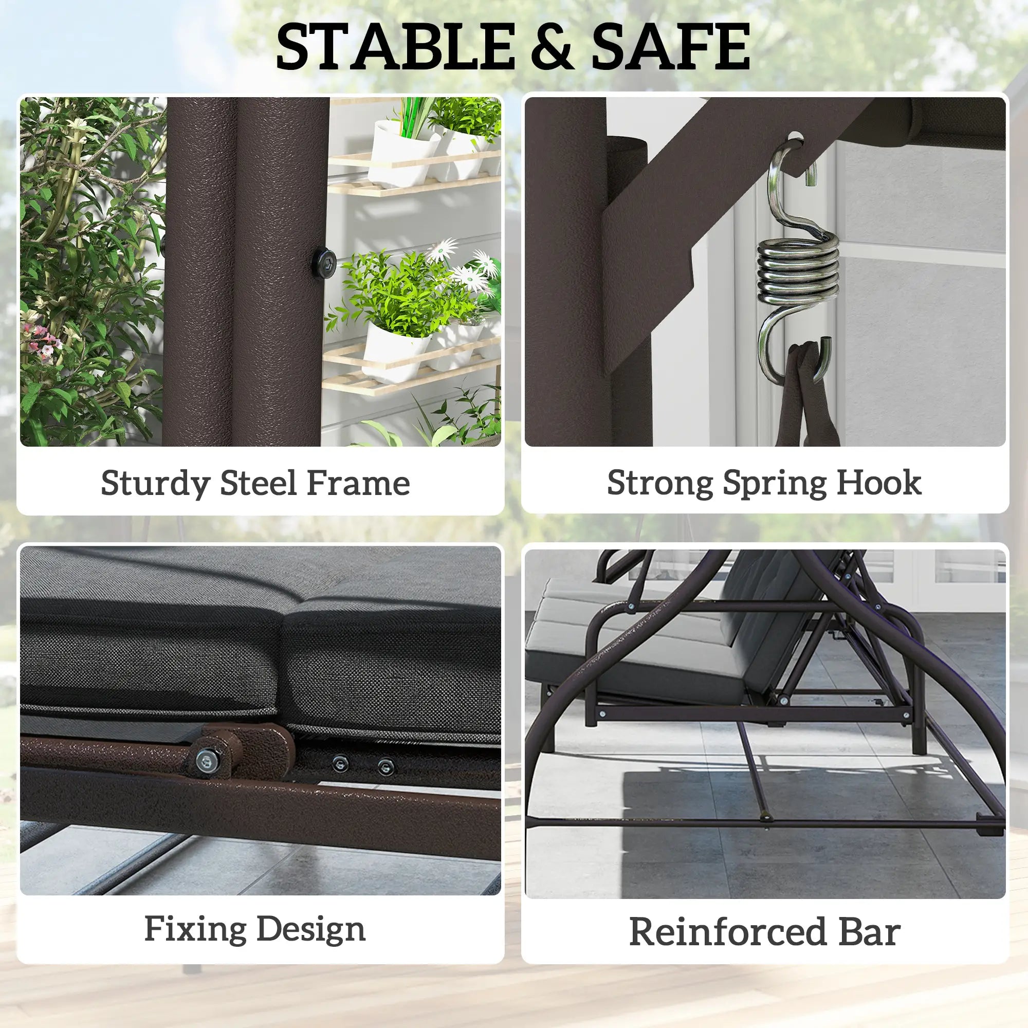 Convertible Patio Swing Bed With Canopy, Cushions, 3 Seater, Dark Grey Patio Swings with Stand at Gallery Canada