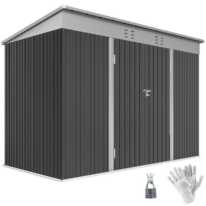 9' x 4' Galvanized Steel Garden Storage Shed, Lockable Doors, 2 Air Vents