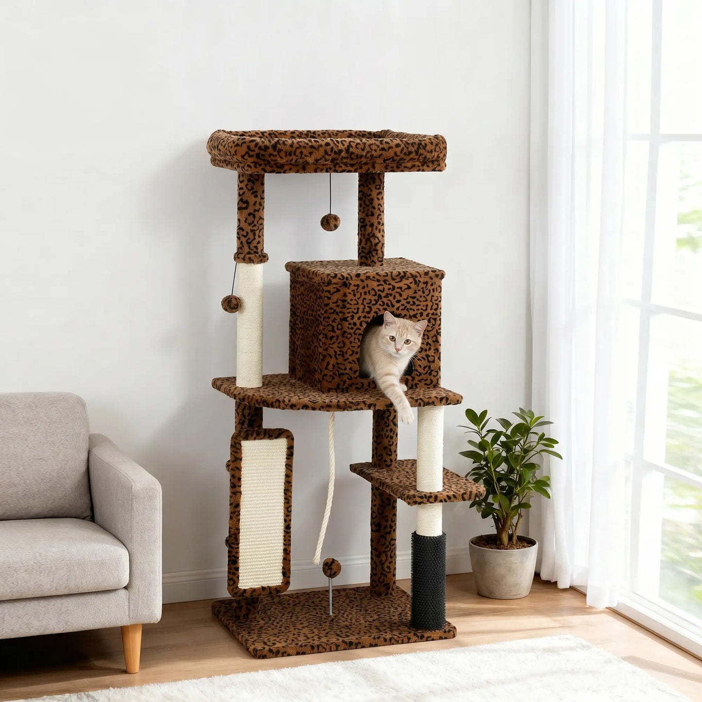 52 Inch Cat Tree With Scratching Posts, Bed, Condo