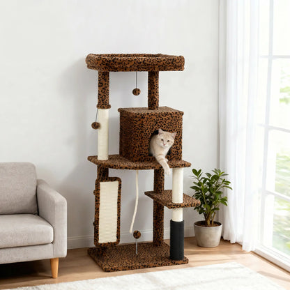 52 Inch Cat Tree With Scratching Posts, Bed, Condo